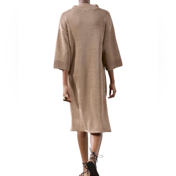 ZARA NWT Small Knit Brown Taupe Tunic Dress Wide Sleeves Button Front Brown - Picture 5 of 7